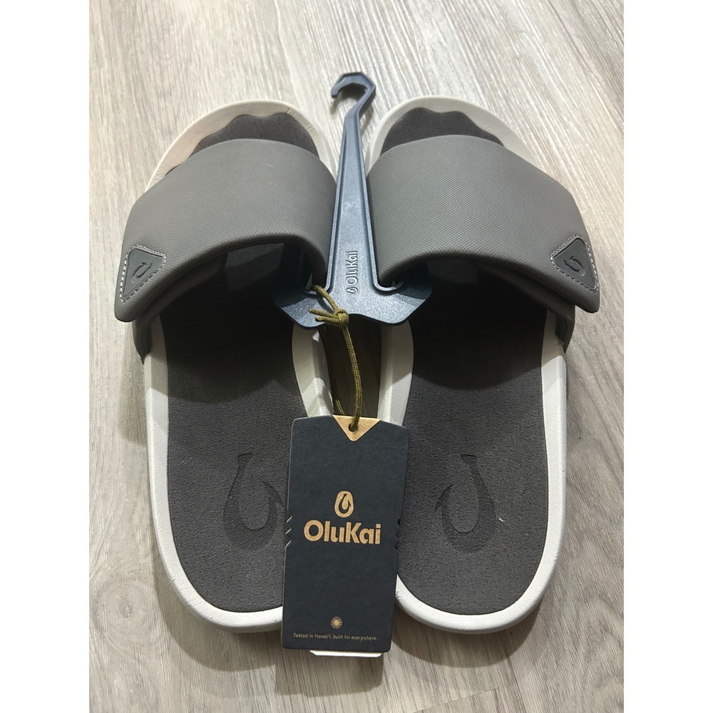 OluKai Mens Ulele Slide Synthetic Sandals 12 Grey Charcoal